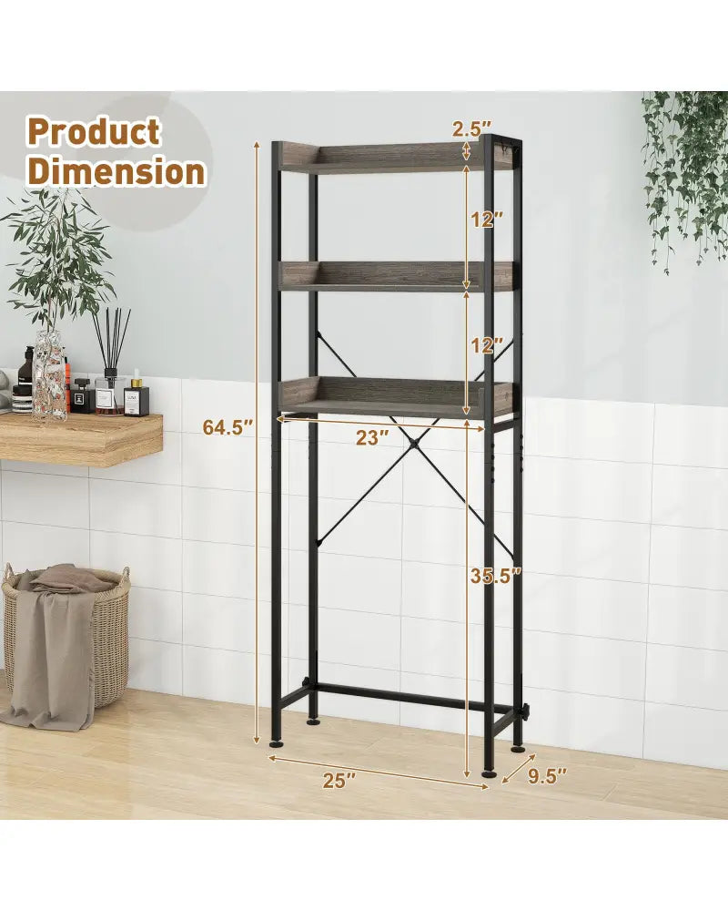 Over The Toilet Storage Rack with Hooks and Adjustable Bottom Bar-Gray - Gray - Over the Toilet Storage