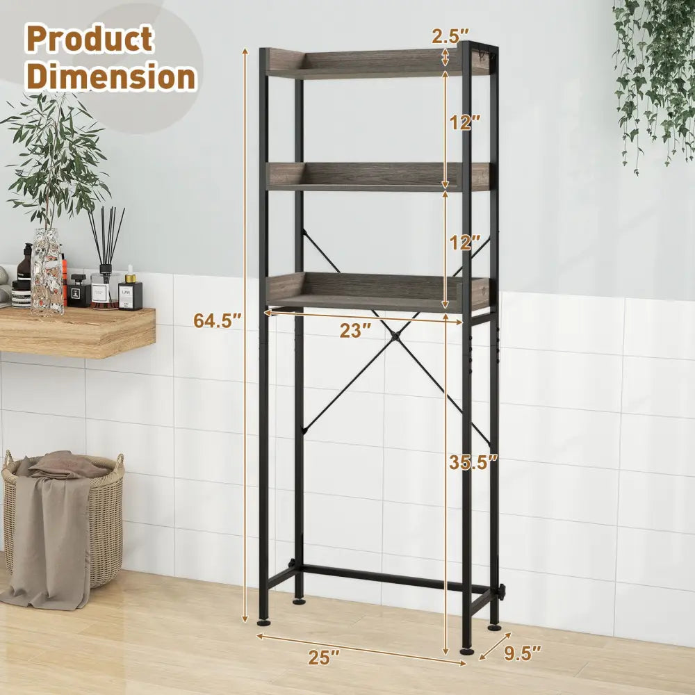 Over The Toilet Storage Rack with Hooks and Adjustable Bottom Bar-Gray - Gray - Over the Toilet Storage
