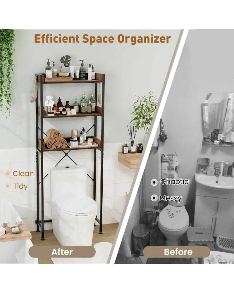 Over The Toilet Storage Rack with Hooks and Adjustable Bottom Bar-Gray - Gray - Over the Toilet Storage