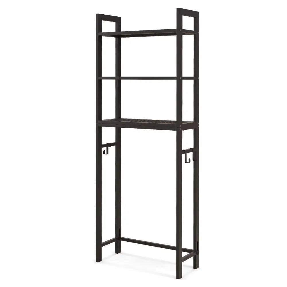 Over-The-Toilet Storage Shelf Space Saving Metal Bathroom Organizer Hooks-Brown - Brown - Over the Toilet Storage
