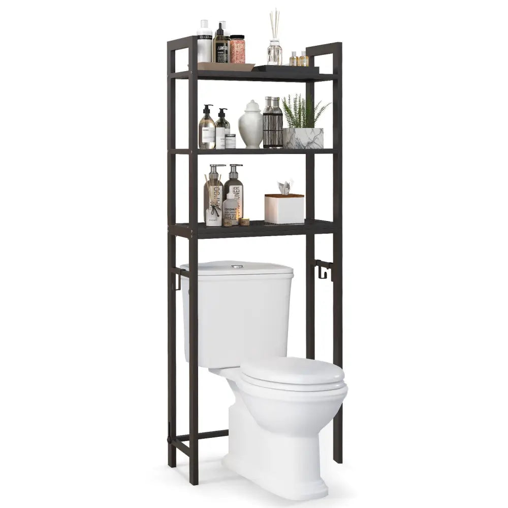 Over-The-Toilet Storage Shelf Space Saving Metal Bathroom Organizer Hooks-Brown - Brown - Over the Toilet Storage