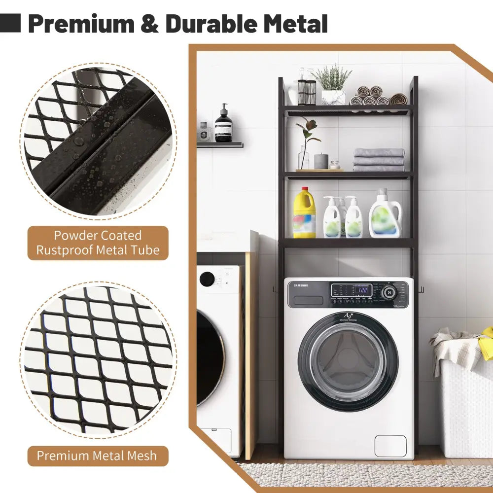 Over-The-Toilet Storage Shelf Space Saving Metal Bathroom Organizer Hooks-Brown - Brown - Over the Toilet Storage