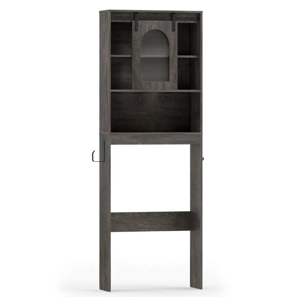 Over Toilet Storage Cabinet with Sliding Barn Door and Open Shelves for Bathroom-Oak - Oak - Over the Toilet Storage