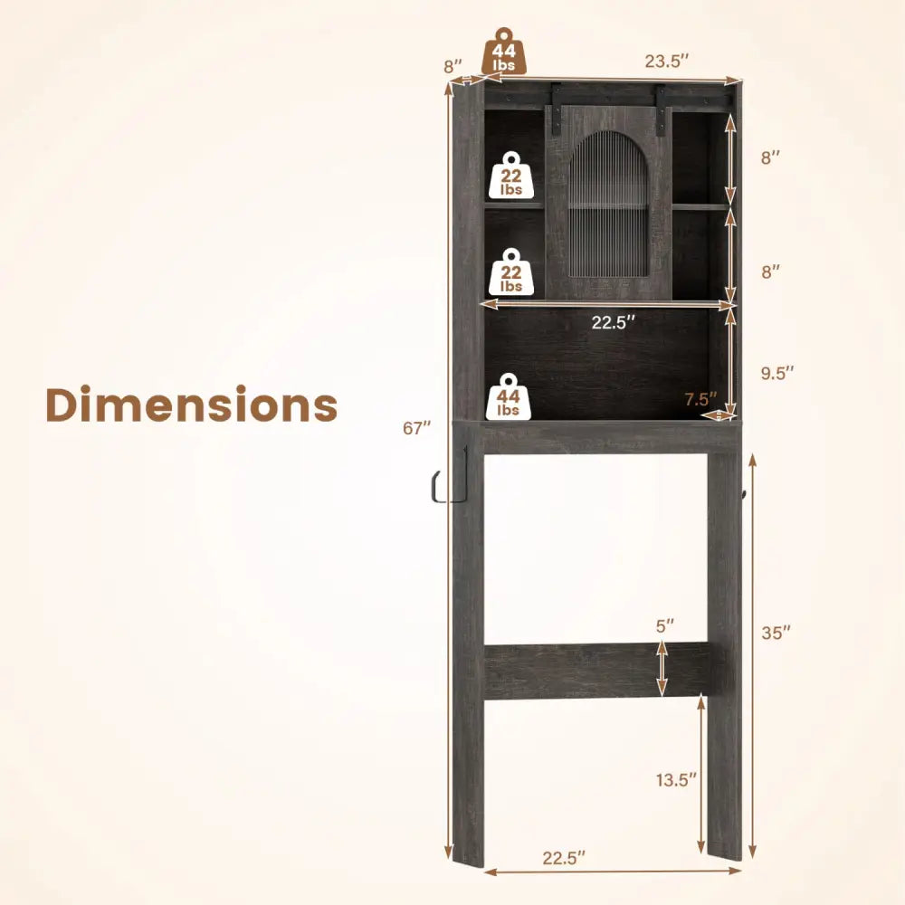 Over Toilet Storage Cabinet with Sliding Barn Door and Open Shelves for Bathroom-Oak - Oak - Over the Toilet Storage