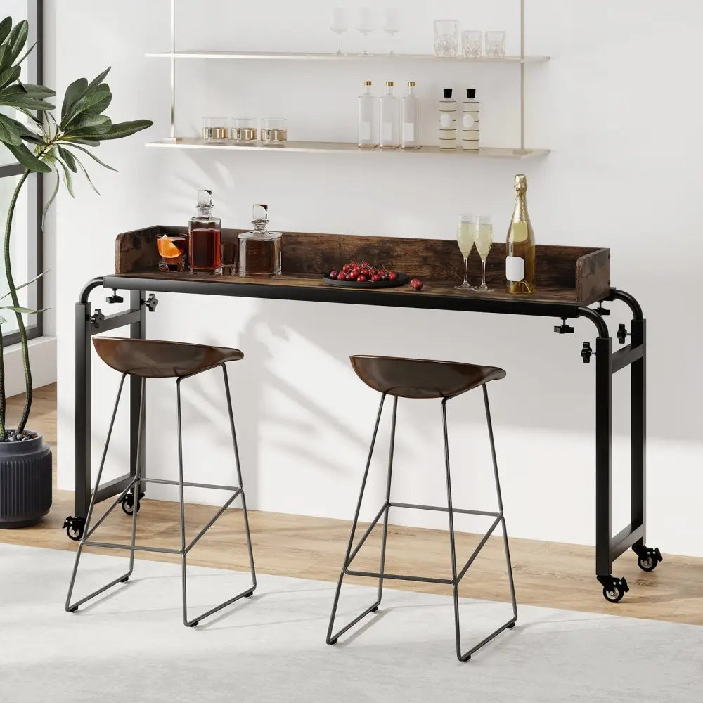 Overbed Desk with Wheels Queen Size Mobile Bed Desk with Adjustable Height-Brown - Brown - Bedroom