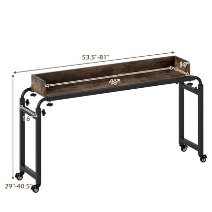 Overbed Desk with Wheels Queen Size Mobile Bed Desk with Adjustable Height-Brown - Brown - Bedroom