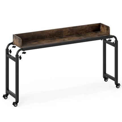 Overbed Desk with Wheels Queen Size Mobile Bed Desk with Adjustable Height-Brown - Brown - Bedroom