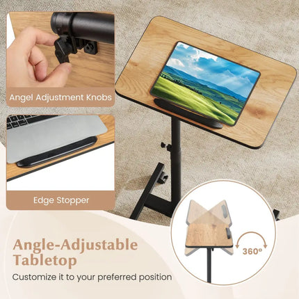 Overbed Rolling Food Tray Table-Natural - Natural - End & Side Tables