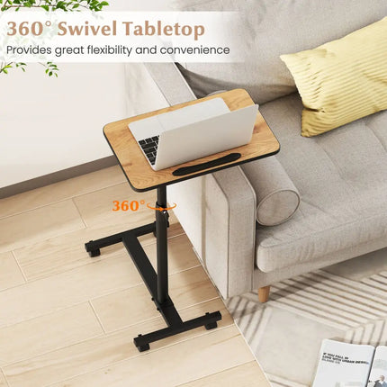 Overbed Rolling Food Tray Table-Natural - Natural - End & Side Tables