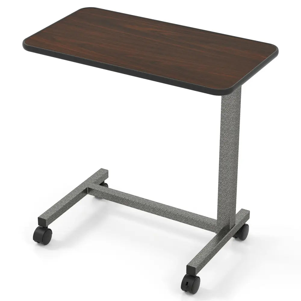 Overbed Table with Lockable Rolling Wheels and Sturdy H-Shaped Base for Hospital and Home Use-Walnut - Walnut - Laptop