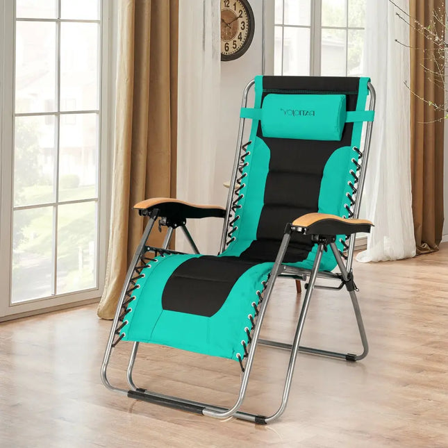 Oversize Folding Adjustable Padded Zero Gravity Lounge Chair-Turquoise - Turquoise - Beach & Lawn Chairs