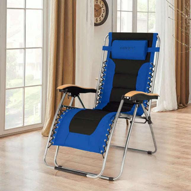 Oversize Folding Adjustable Padded Zero Gravity Lounge Chair-Blue - Blue - Beach & Lawn Chairs