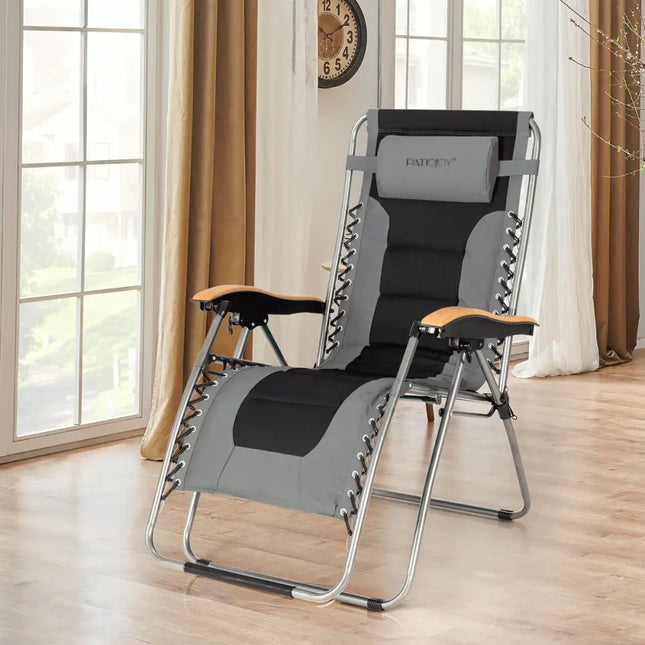 Oversize Folding Adjustable Padded Zero Gravity Lounge Chair-Gray - Gray - Beach & Lawn Chairs