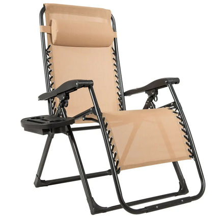 Oversize Lounge Chair with Cup Holder of Heavy Duty for outdoor-Beige - Beige - Patio Dining Chairs