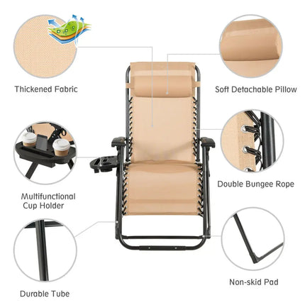 Oversize Lounge Chair with Cup Holder of Heavy Duty for outdoor-Beige - Beige - Patio Dining Chairs