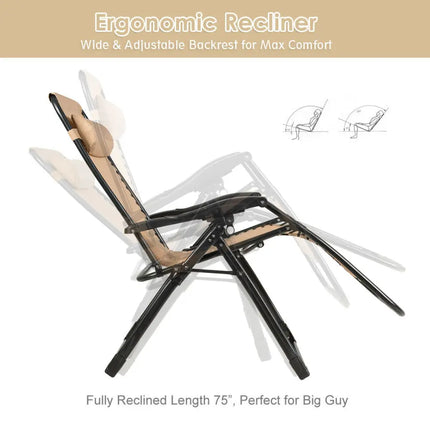 Oversize Lounge Chair with Cup Holder of Heavy Duty for outdoor-Beige - Beige - Patio Dining Chairs