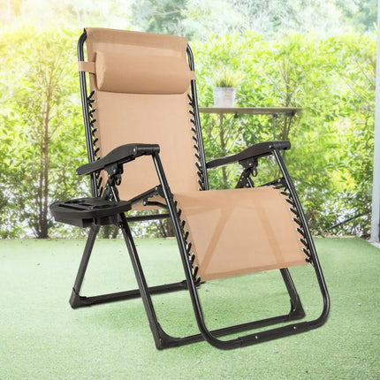 Oversize Lounge Chair with Cup Holder of Heavy Duty for outdoor-Beige - Beige - Patio Dining Chairs
