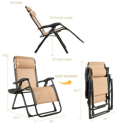 Oversize Lounge Chair with Cup Holder of Heavy Duty for outdoor-Beige - Beige - Patio Dining Chairs