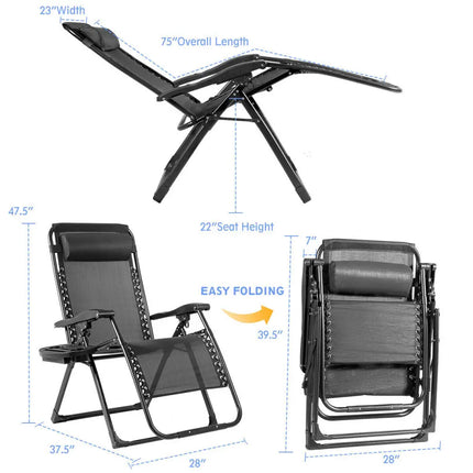 Oversize Lounge Chair with Cup Holder of Heavy Duty for outdoor-Black - Black - Patio Dining Chairs