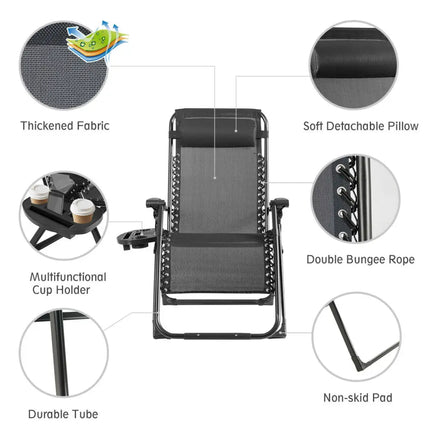 Oversize Lounge Chair with Cup Holder of Heavy Duty for outdoor-Black - Black - Patio Dining Chairs