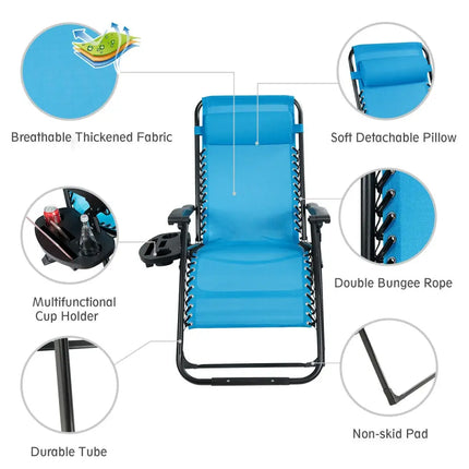 Oversize Lounge Chair with Cup Holder of Heavy Duty for outdoor-Blue - Blue - Patio Dining Chairs