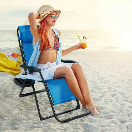 Oversize Lounge Chair with Cup Holder of Heavy Duty for outdoor-Blue - Blue - Patio Dining Chairs