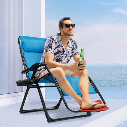 Oversize Lounge Chair with Cup Holder of Heavy Duty for outdoor-Blue - Blue - Patio Dining Chairs