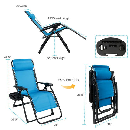 Oversize Lounge Chair with Cup Holder of Heavy Duty for outdoor-Blue - Blue - Patio Dining Chairs