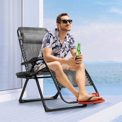 Oversize Lounge Chair with Cup Holder of Heavy Duty for outdoor-Gray - Gray - Patio Dining Chairs