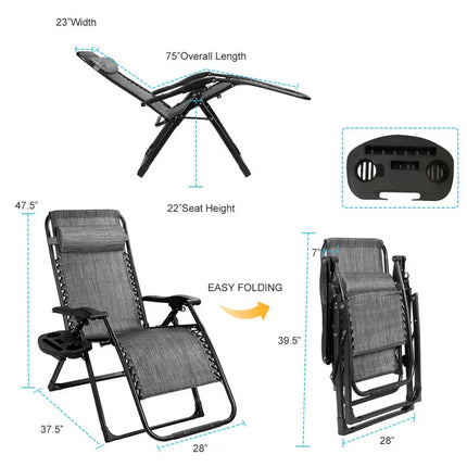 Oversize Lounge Chair with Cup Holder of Heavy Duty for outdoor-Gray - Gray - Patio Dining Chairs