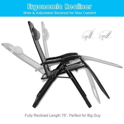 Oversize Lounge Chair with Cup Holder of Heavy Duty for outdoor-Gray - Gray - Patio Dining Chairs