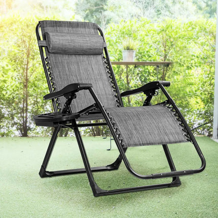 Oversize Lounge Chair with Cup Holder of Heavy Duty for outdoor-Gray - Gray - Patio Dining Chairs