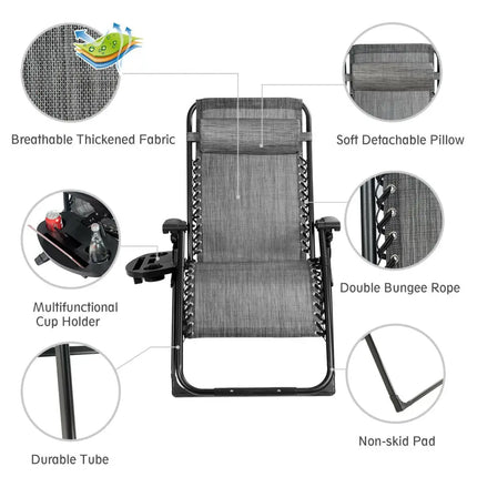 Oversize Lounge Chair with Cup Holder of Heavy Duty for outdoor-Gray - Gray - Patio Dining Chairs