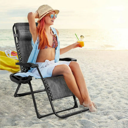 Oversize Lounge Chair with Cup Holder of Heavy Duty for outdoor-Gray - Gray - Patio Dining Chairs