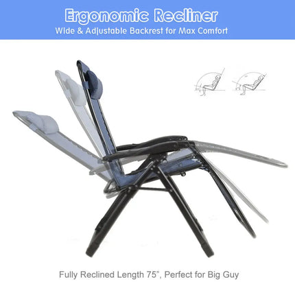 Oversize Lounge Chair with Cup Holder of Heavy Duty for outdoor-Navy - Navy - Patio Dining Chairs