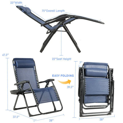 Oversize Lounge Chair with Cup Holder of Heavy Duty for outdoor-Navy - Navy - Patio Dining Chairs