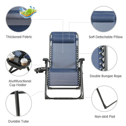 Oversize Lounge Chair with Cup Holder of Heavy Duty for outdoor-Navy - Navy - Patio Dining Chairs