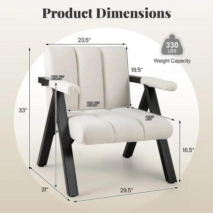 Oversized Accent Chair with Metal Frame and Armrests-Beige - Beige - Accent Chairs