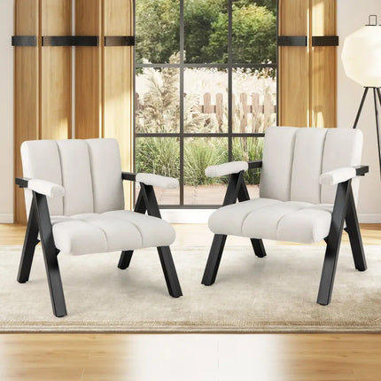 Oversized Accent Chair with Metal Frame and Armrests-Beige - Beige - Accent Chairs