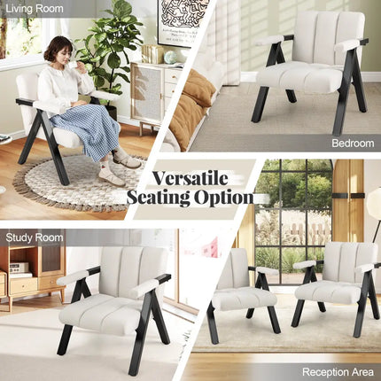 Oversized Accent Chair with Metal Frame and Armrests-Beige - Beige - Accent Chairs