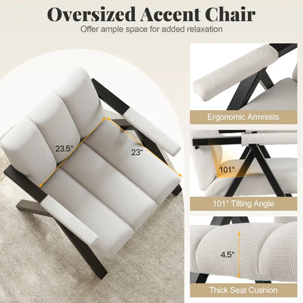 Oversized Accent Chair with Metal Frame and Armrests-Beige - Beige - Accent Chairs