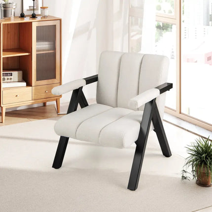 Oversized Accent Chair with Metal Frame and Armrests-Beige - Beige - Accent Chairs