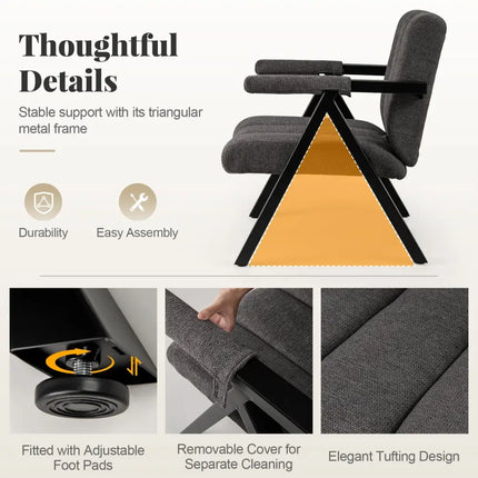 Oversized Accent Chair with Metal Frame and Armrests-Gray - Gray - Accent Chairs
