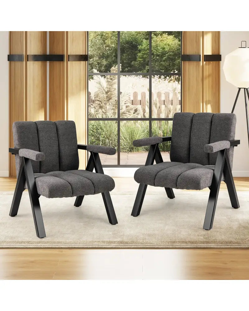 Oversized Accent Chair with Metal Frame and Armrests-Gray - Gray - Accent Chairs
