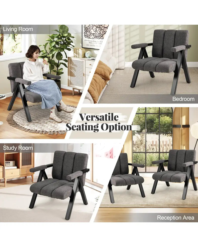 Oversized Accent Chair with Metal Frame and Armrests-Gray - Gray - Accent Chairs