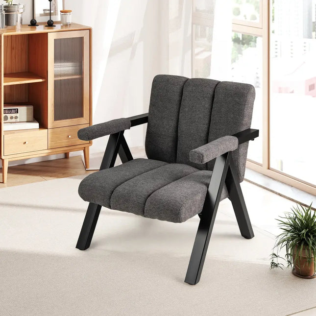 Oversized Accent Chair with Metal Frame and Armrests-Gray - Gray - Accent Chairs