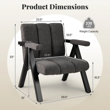 Oversized Accent Chair with Metal Frame and Armrests-Gray - Gray - Accent Chairs
