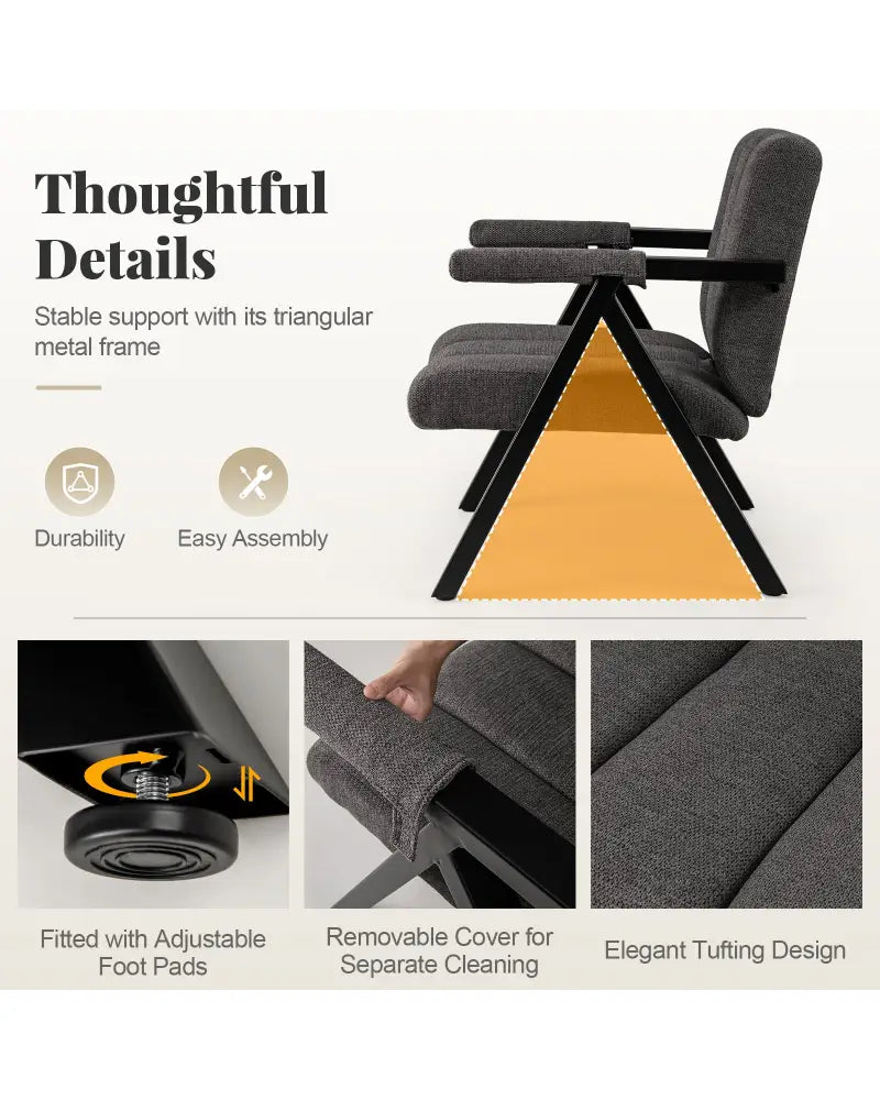 Oversized Accent Chair with Metal Frame and Armrests-Gray - Gray - Accent Chairs