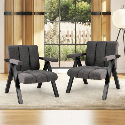 Oversized Accent Chair with Metal Frame and Armrests-Gray - Gray - Accent Chairs