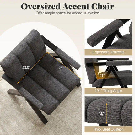 Oversized Accent Chair with Metal Frame and Armrests-Gray - Gray - Accent Chairs